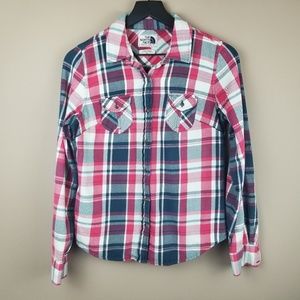 The North Face Pink and Blue Button Front Flannel